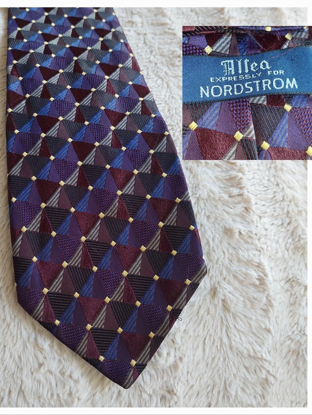 Nordstrom Men’s Tie Burgundy & Blue Geometric Silk Tie by Altea